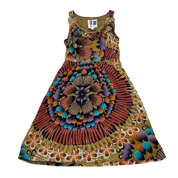 Anthropologie Edme Esyllte Dress Sleeveless Silk Orange Teal Floral Size 6 - Picture 3 of 16